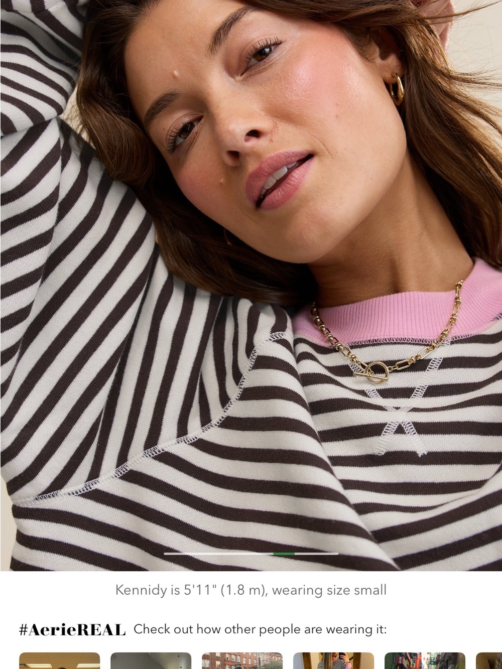 aerie Brown & Pink Striped Crewneck Sweater - Picture 2 of 2